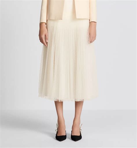 Mid-Length Pleated Skirt Ecru Plumetis Tulle | DIOR