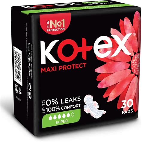 فوط كوتكس ماكسي بروتكت سوبر للتدفق الغزير مع أجنحة، 30 قطعة Kotex Maxi Protect Super Pads for Heavy Flow with Wings, 30 Pieces