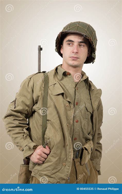 Portrait of Young American Soldier, Ww2 Stock Image - Image of uniform ...