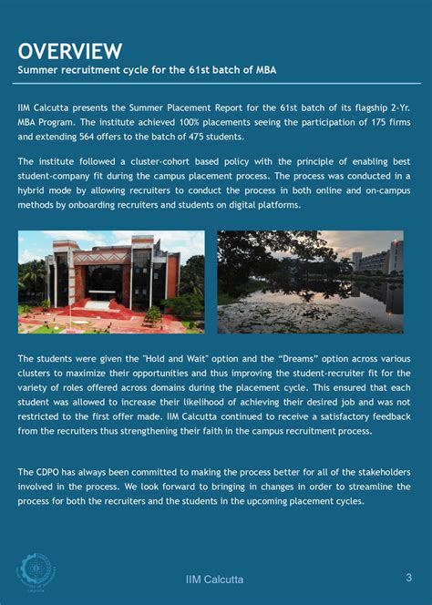 Summer Placement Report - MBA 61st Batch | IIM Calcutta