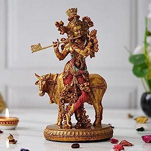 Buy Shyam Antique Creation Krishna Standing with Cow and Playing Flute ...