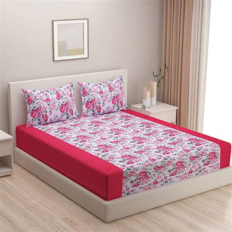 Buy SWAYAM Roseate Bloom Chic Floral Cotton King Fitted Bedsheet Set ...
