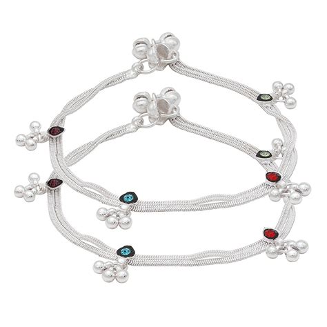 Memoir Silver Plated Double string, with Green, Red, Blue CZ enriched ...