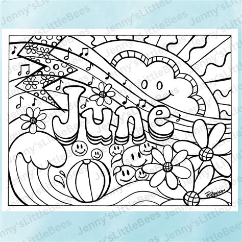 June Printable Coloring Page - Hand-drawn June Coloring Page - Month Color Sheet - Original June ...