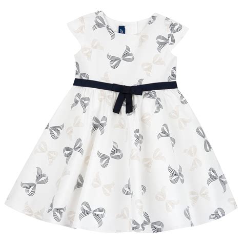 Girls White and Blue Printed Cotton A-Line Dress with Cap Sleeves – Kapkids