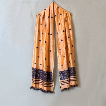 Stole - Paat silk & cotton motifs in eri silk natural dye