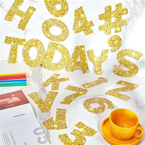 Buy 72 Pcs Gold Glitter Bulletin Board Letters Pack Playful Alphabet ...