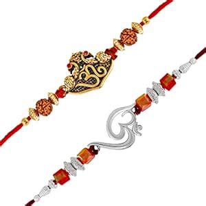 Mahi Combo of 2 om Rakhis with Rudraksha and Crystals for Bhaiya ...