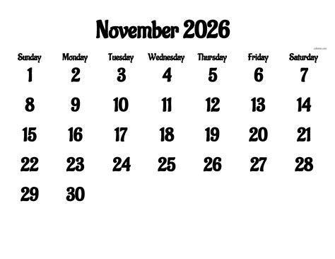 November 2026 Calendar - Free Printable PDF & Excel