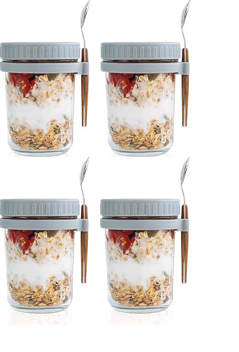STAR WORK Overnight Oats Jars with Spoon and Lid Airtight Oatmeal ...