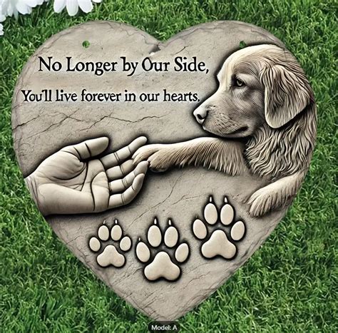 Buy Heart-Shaped Resin Pet Memorial Stone with Engraved Dog & Paw ...