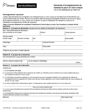 Fillable Online Demande d enregistrement de naissance pour un nom ...