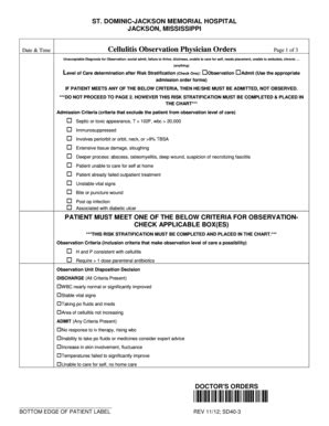 Fillable Online Cellulitis Observation Physician Orders - stdomcom Fax ...