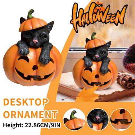 Halloween Pumpkin Cat Desktop Ornament, 9-Inch Resin Cute Pumpkin Cat ...