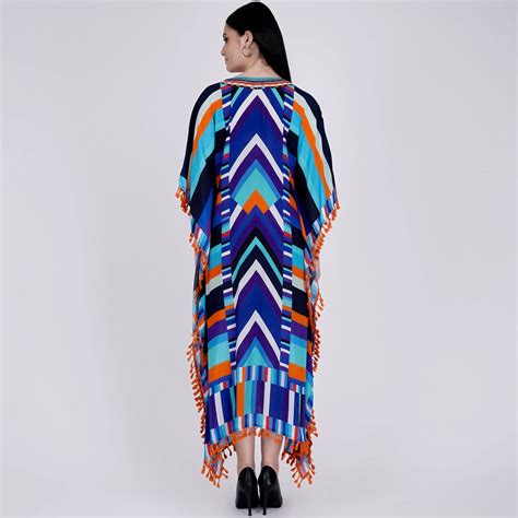 Blue and Orange Striped Mid Length Kaftan – First Resort by Ramola Bachchan