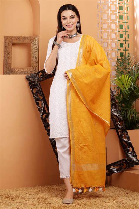Dupatta -Cotton Linen -Mustard Yellow – Bunkraft