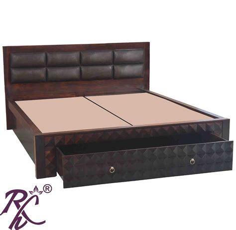 Solid Wood King Size Bed With Front Drawer and Head Part With Cushion ...