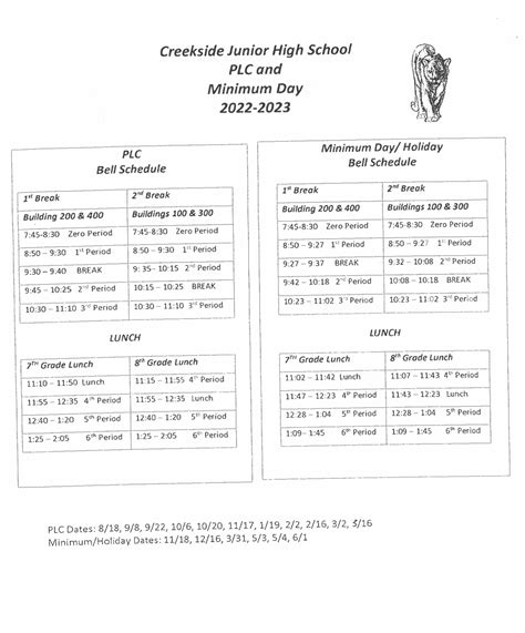 Bell Schedules | Creekside Junior High