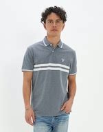 Buy American Eagle Men Grey Striped Polo Shirt Online