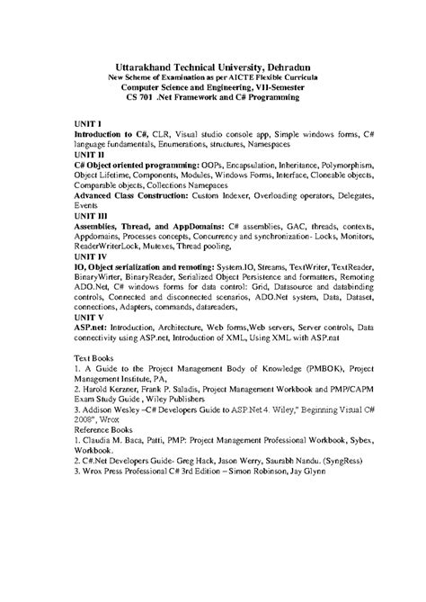 BTech 7th Sem. CS701 .Net Framework & C# Programming Syllabus - Studocu