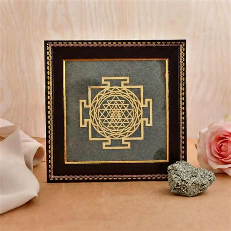 Shree Yantra on Raw Pyrite Frame with FREE Raw Pyrite Stone – Mani Maya