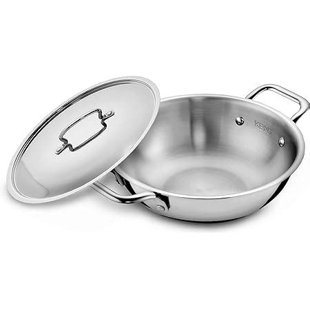 Buy Vinod Platinum Triply Stainless Steel Kadai with Stainless Steel ...