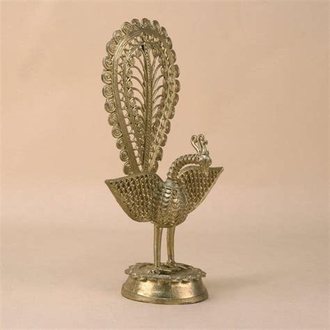 Antique Peacock Showpiece In Dokra Design Golden For Decor - IKIRU