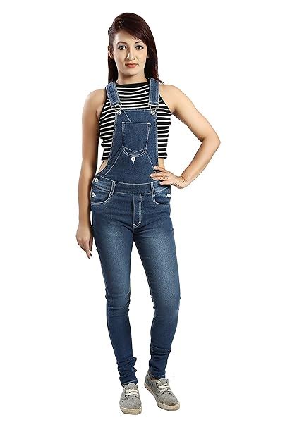 Buy FCK-3 Women's Faded Wash Stretchable Denim Dungaree at Amazon.in