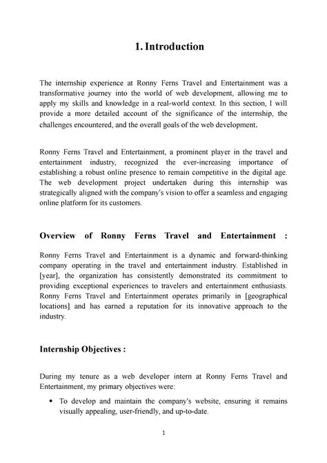 INTT 1 - Copy - 1. Introduction The internship experience at Ronny ...