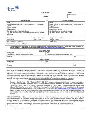 Fillable Online SUBCONTRACT PO No. between Effective Date Fax Email ...
