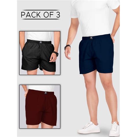 Buy Plain Black Navy Blue And Burgundy Mens Boxer Combo - Pack of 3 ...