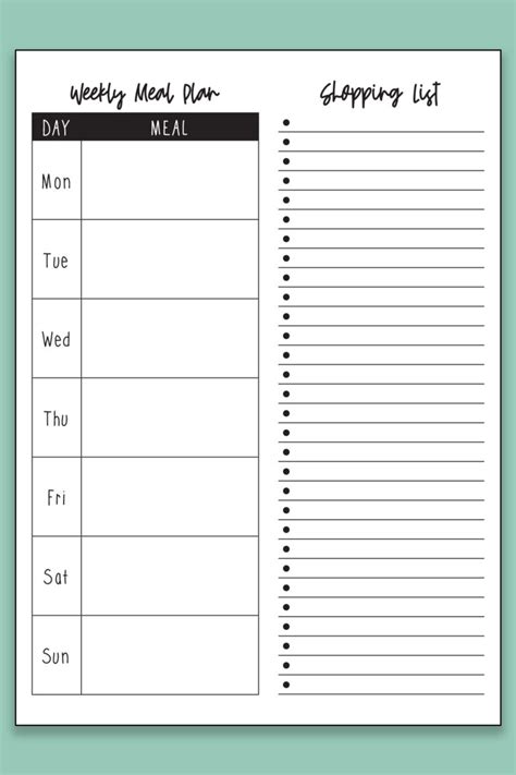 Weekly Menu Plan Printable 的图像结果