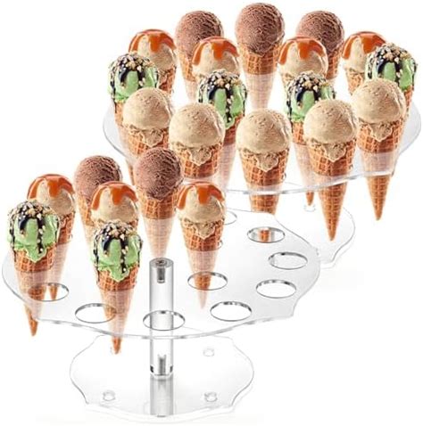 yarlung 2 Pack Ice Cream Cone Holder, 16 Holes Acrylic Waffle Cone ...