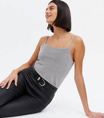 NA-KD Pale Grey Velvet Square Neck Cami | New Look