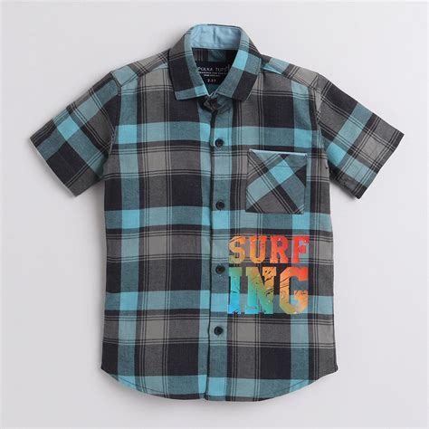 Polka Tots Half Sleeve Checks Shirt Surfing Print - Black – PolkaTots.in