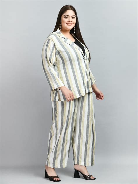 Plus Size Formal White & Grey Striped Co-ord Set – DESINOOR.COM