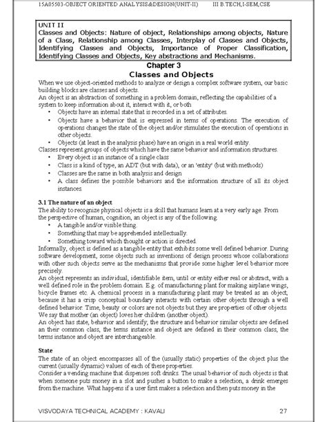 UNIT II - OOAD: Classes and Objects Overview and Key Concepts - Studocu