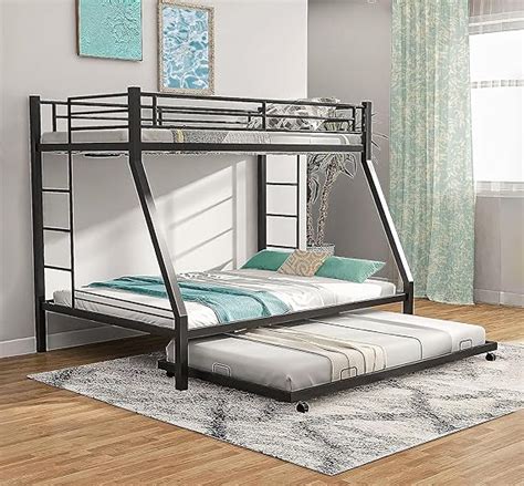 S. K. MODERN ART Twin Over Full Metal Bunk Bed for Adults with Trundle ...