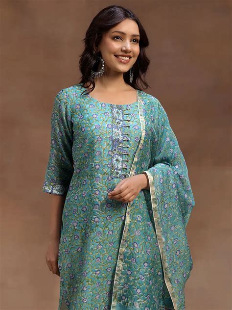 Buy Rama Green Printed Cotton Straight Suit With Dupatta Online at Rs ...