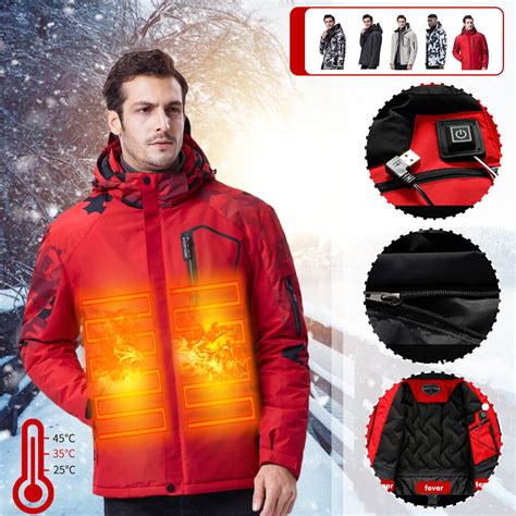 Outdoor Men Waterproof 3Modes USB Electric Heated Coats Hooded Heating ...