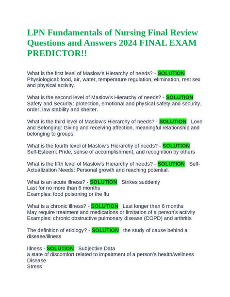 LPN Fundamentals of Nursing Final Review Questions and Answers 2024 ...