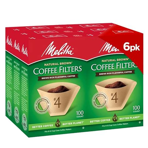 Melitta Cone Coffee Filters, Natural Brown, No. 4, 100-Count Filters ...