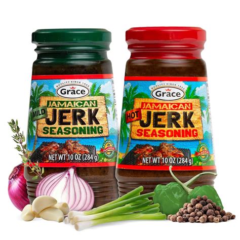 Grace Jamaican Hot Mild Jerk Seasoning 10oz 2 Pack Caribbean Spice ...
