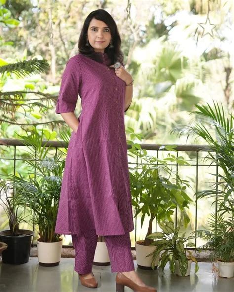 Lifestyle Kurti Purple Co-Ord Set In A-Line Kurti Pattern Paired With ...