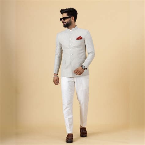 Bespoke Beige Linen Jodhpuri Bandhgala Blazer for Men – Rajanyas