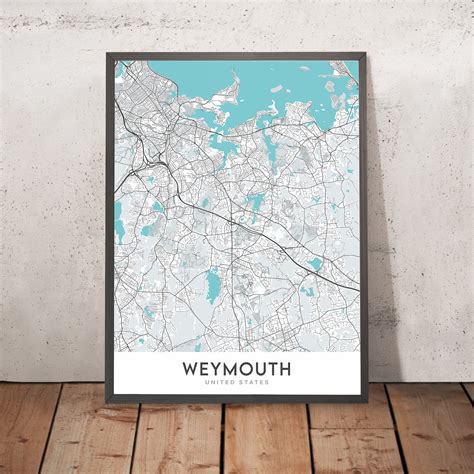 Modern City Map of Weymouth, MA: Weymouth Town Hall, Tufts Library, Ro ...