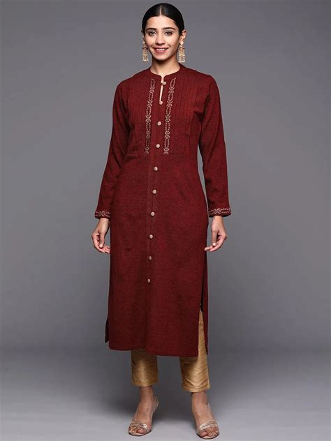 Buy Maroon Woven Design Wool Straight Kurta Online at Rs.1119 | Libas