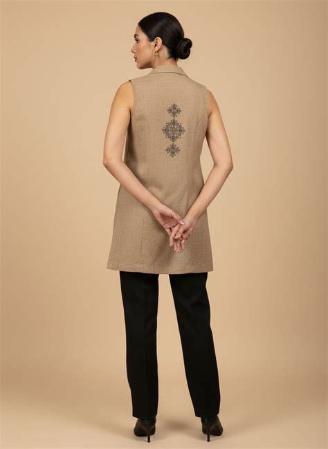 Indyvarna AAROH Heritage Motif Back-Print Overlay Shrug- BEIGE