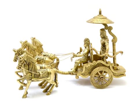 Buy Brass Krishna Arjuna Rath with 4 Horses Brass Showpiece Online at ...