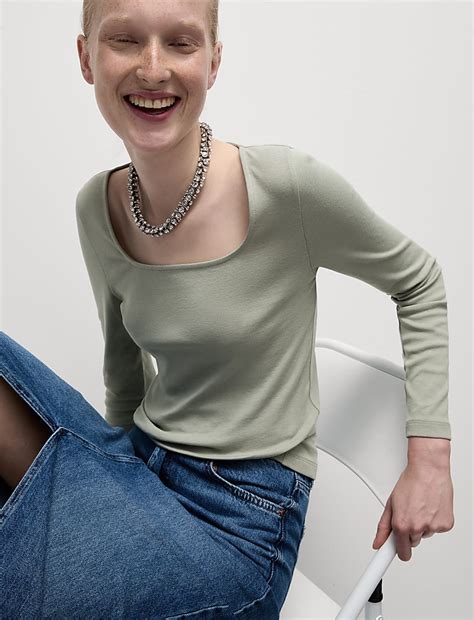 Buy Pure Cotton Square Neck Slim Fit Top at Marks & Spencer